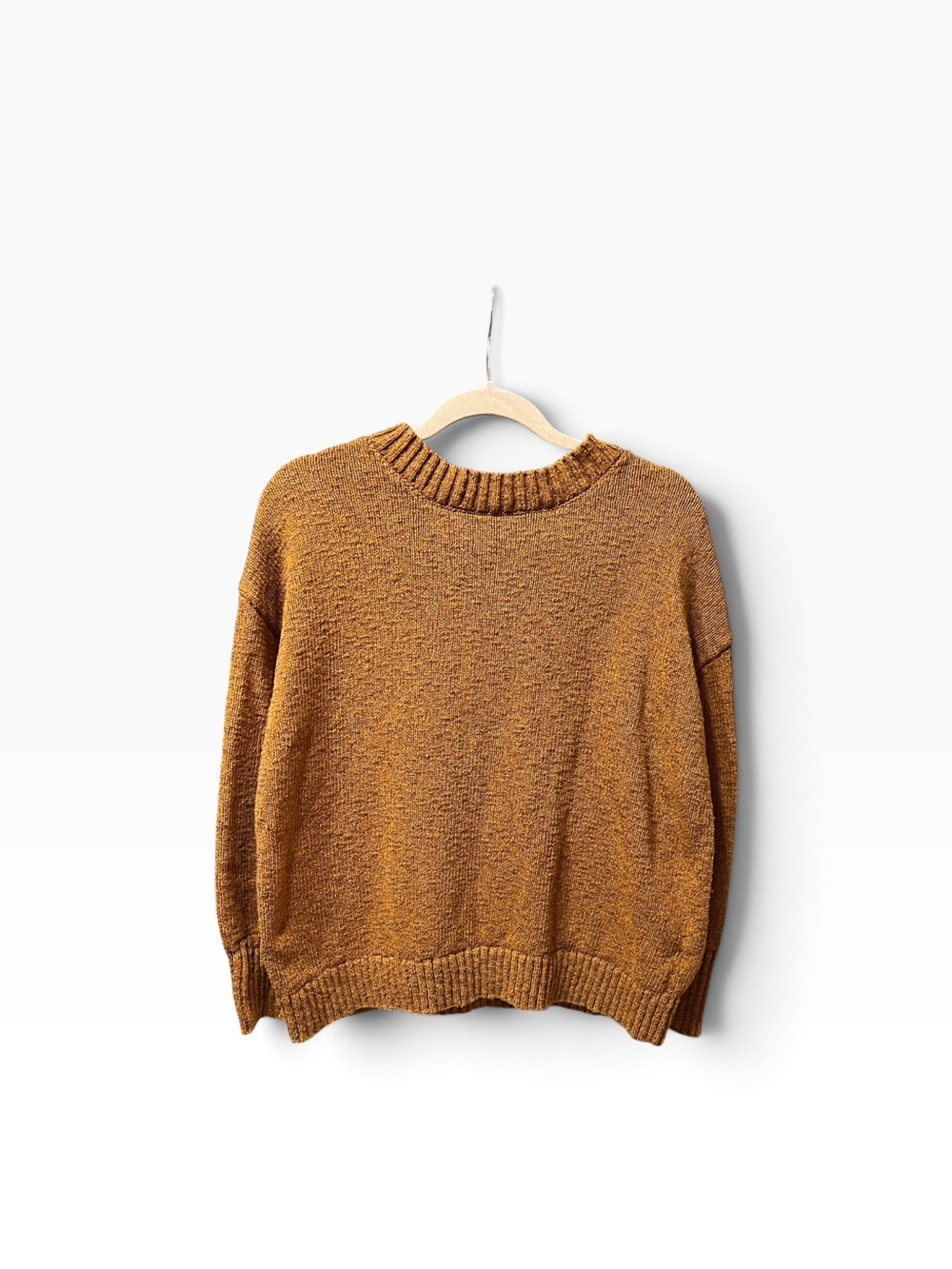 L.L. Bean Women's Cotton Ragg Crewneck Sweater XL Saddle Gold Chunky Knit